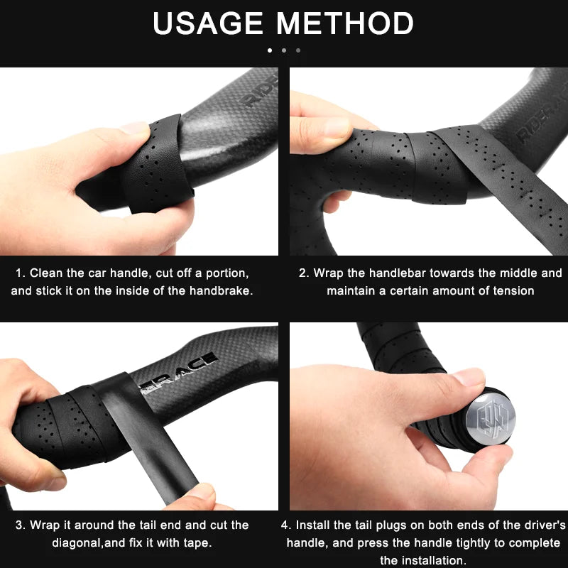 Bicycle Handlebar Tape PU Leather Perforated Breathable Soft Road Bike Handlebar Tape With 2 Bar Plug Anti-Slip Shock Absorption