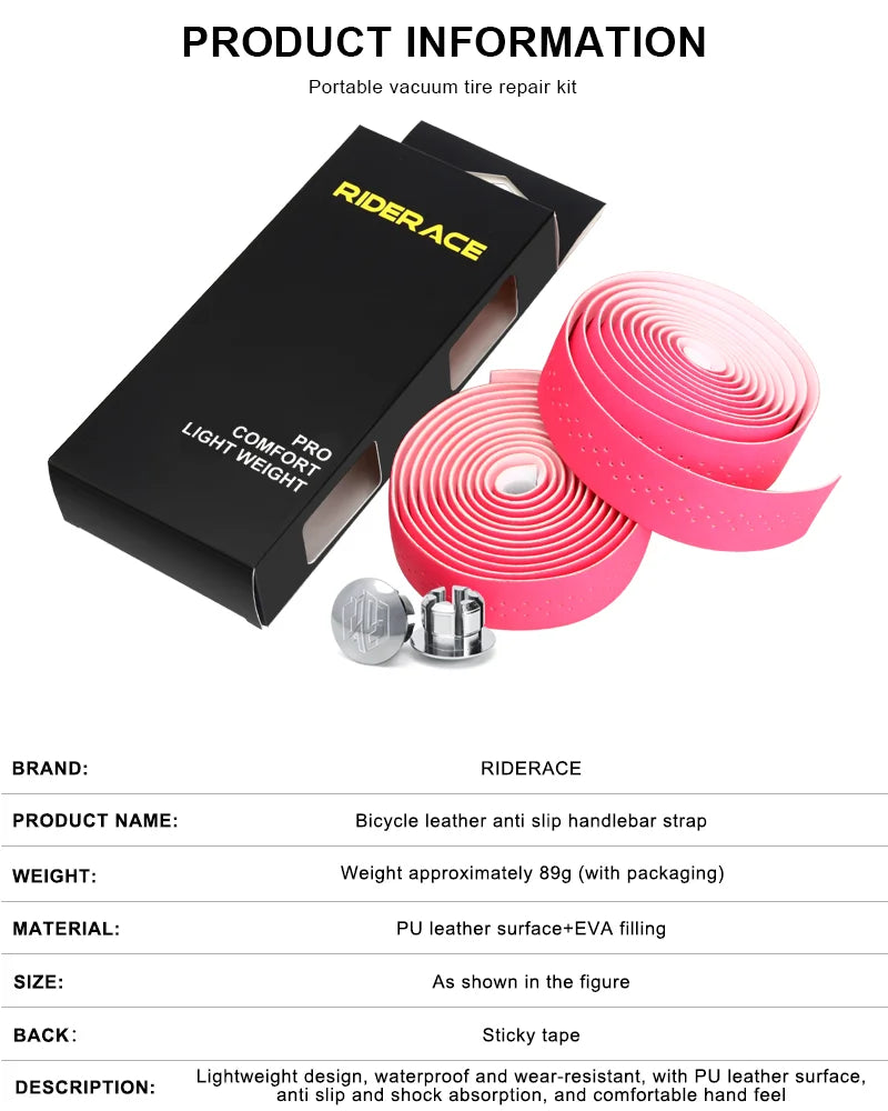 Bicycle Handlebar Tape PU Leather Perforated Breathable Soft Road Bike Handlebar Tape With 2 Bar Plug Anti-Slip Shock Absorption