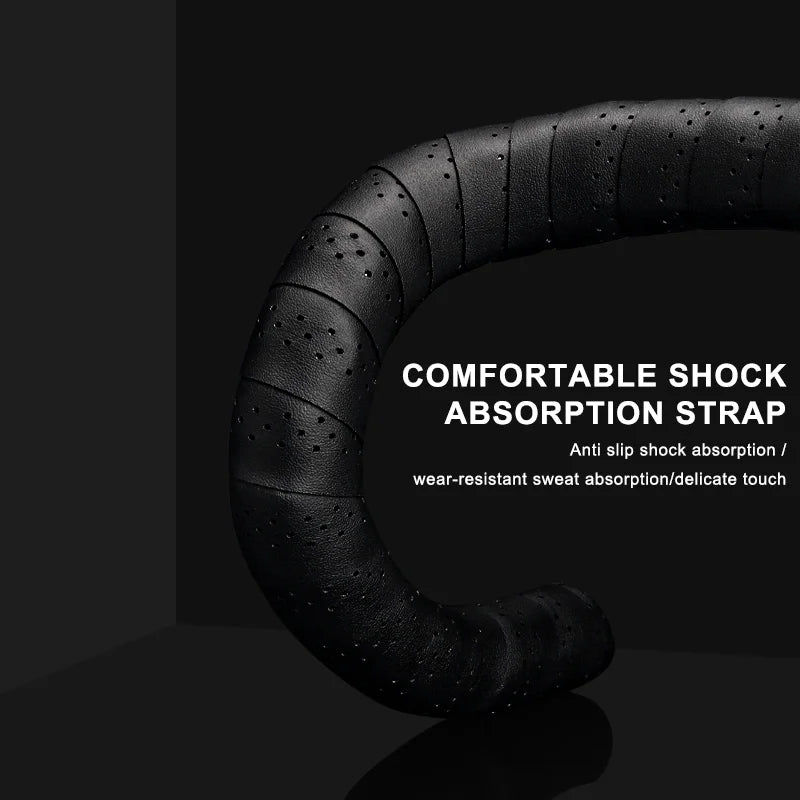 Bicycle Handlebar Tape PU Leather Perforated Breathable Soft Road Bike Handlebar Tape With 2 Bar Plug Anti-Slip Shock Absorption